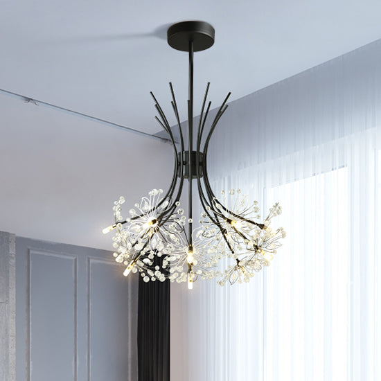 Éclairage de lustre perlé à cristal transparent avec design de bouquet moderne 13/19 Lumières Black / Chrome suspendues