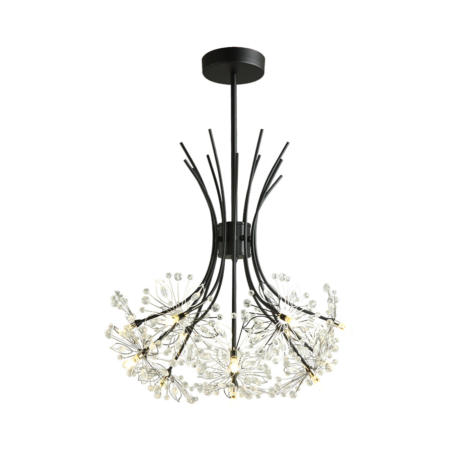 Clear Crystal Beaded Chandelier Lighting with Bouquet Design Modern 13/19 Lights Black/Chrome Hanging Lamp