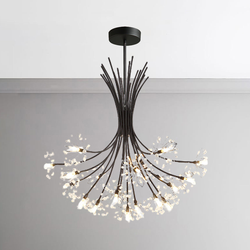 Clear Crystal Beaded Chandelier Lighting with Bouquet Design Modern 13/19 Lights Black/Chrome Hanging Lamp