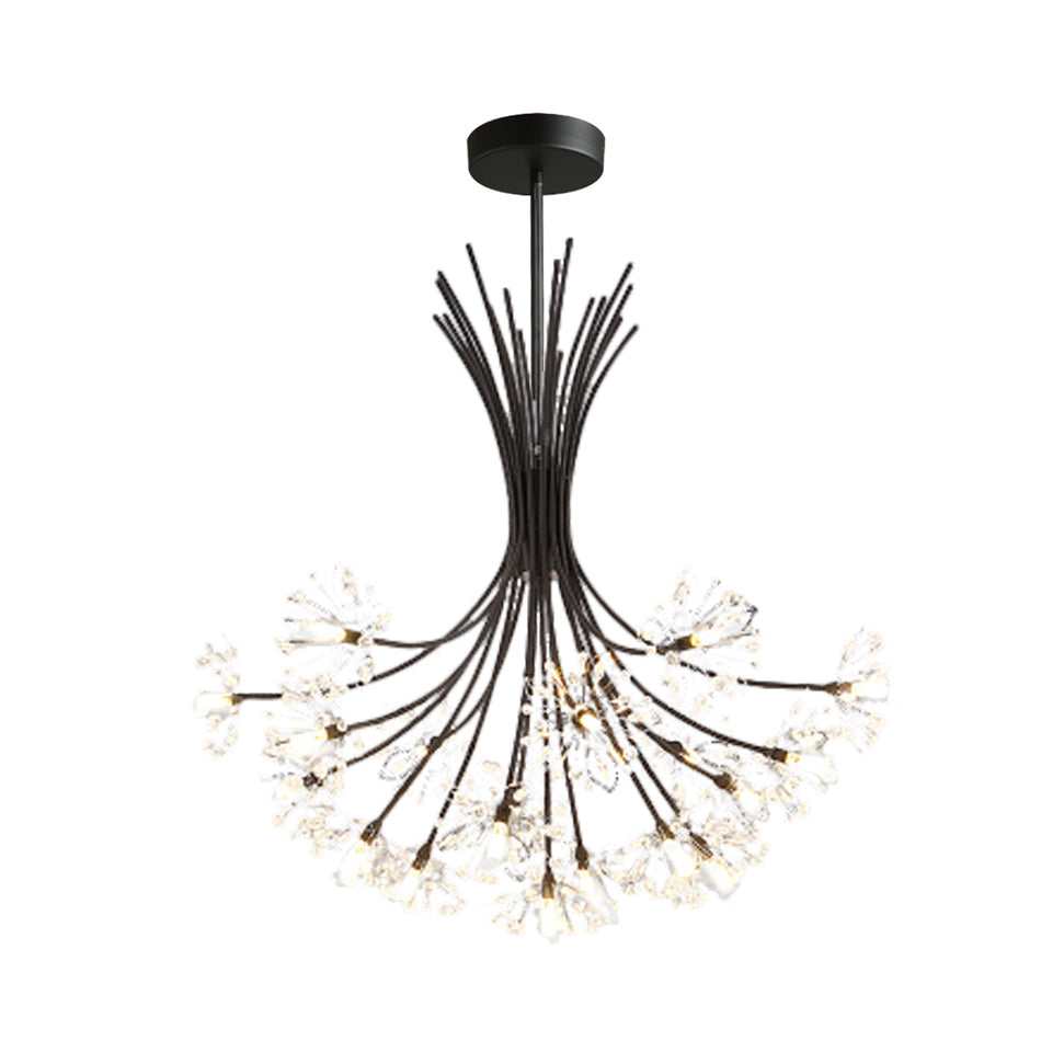 Clear Crystal Beaded Chandelier Lighting with Bouquet Design Modern 13/19 Lights Black/Chrome Hanging Lamp