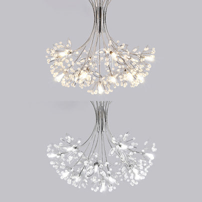 Clear Crystal Beaded Chandelier Lighting with Bouquet Design Modern 13/19 Lights Black/Chrome Hanging Lamp