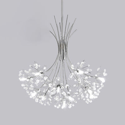 Clear Crystal Beaded Chandelier Lighting with Bouquet Design Modern 13/19 Lights Black/Chrome Hanging Lamp