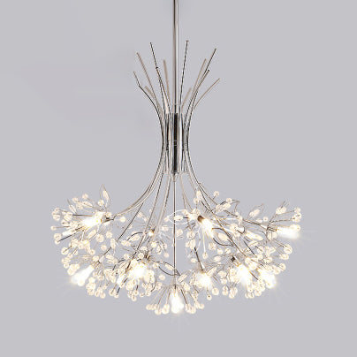 Clear Crystal Beaded Chandelier Lighting with Bouquet Design Modern 13/19 Lights Black/Chrome Hanging Lamp