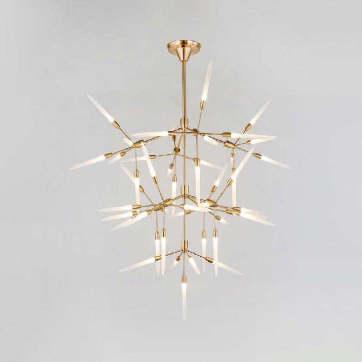 Acrylic Spur Chandelier Lighting Modern Stylish 5/25 Lights Gold Finish Ceiling Light Fixture for Living Room