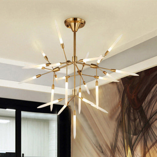 Acrylic Spur Chandelier Lighting Modern Stylish 5/25 Lights Gold Finish Ceiling Light Fixture for Living Room