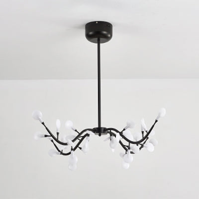 Leaf-Shaped Chandelier Light Contemporary Acrylic 36 Lights Dining Room Hanging Lamp in Black