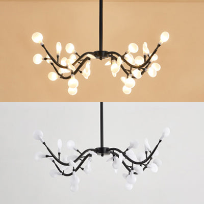 Leaf-Shaped Chandelier Light Contemporary Acrylic 36 Lights Dining Room Hanging Lamp in Black