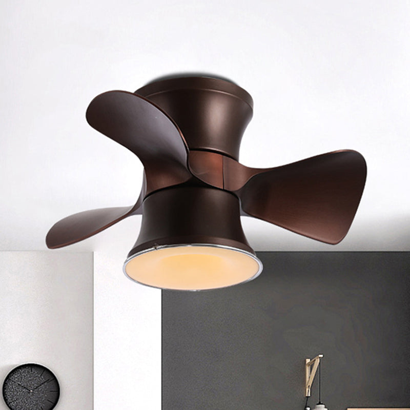 23.5" W Flared Metal Semi Flush Mount Minimalistic White/Coffee LED Ceiling Fan with 3 Blades