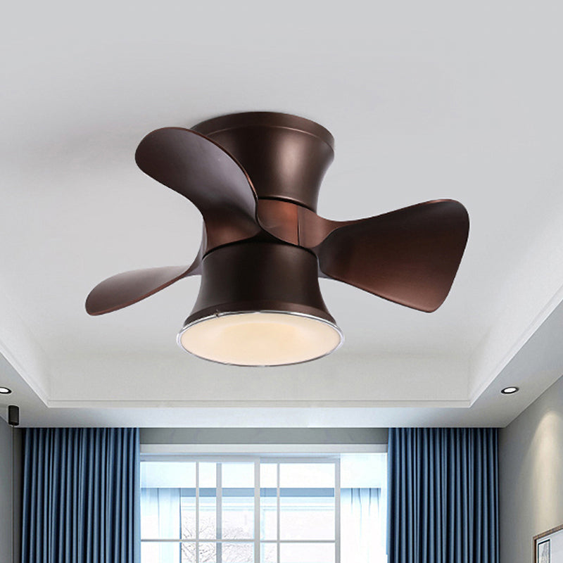 23.5" W Flared Metal Semi Flush Mount Minimalistic White/Coffee LED Ceiling Fan with 3 Blades