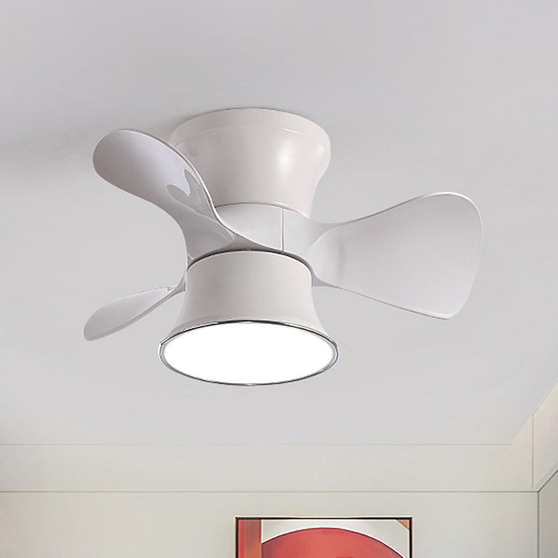 23.5" W Flared Metal Semi Flush Mount Minimalistic White/Coffee LED Ceiling Fan with 3 Blades