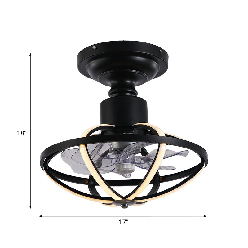 Luz de techo de la sala de estar enjaulada con aluminio de aluminio de 6 cuchillas LED industrial Semi Flush Monte en negro, 17 "W