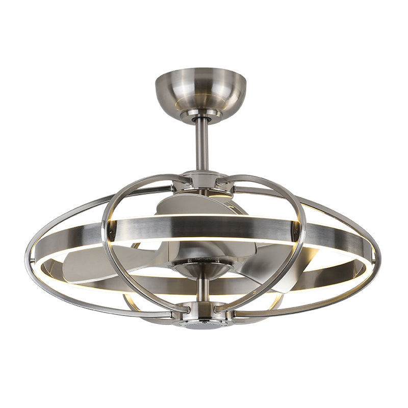 Cage Flush Mount Ventilator Licht Moderne stijl Metal 3 Blades Nikkelafwerking LED Semi Flush Pafond Light Fixture, 27,5 "Breedte