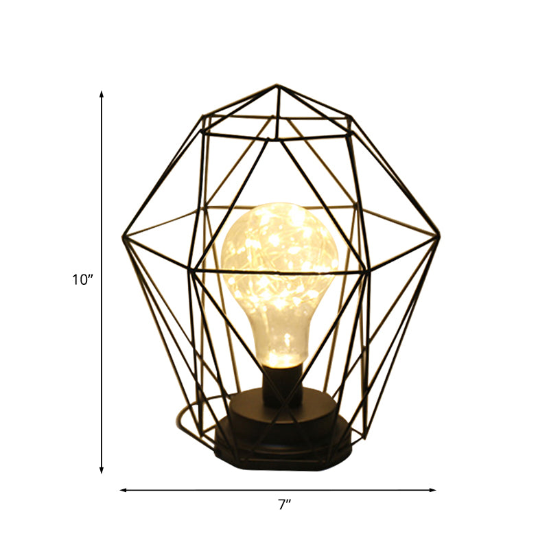 1 Head Barrel/Diamond Table Lamp with Cage Shade Loft Stylish Black Metal Small Table Lamp for Bedside