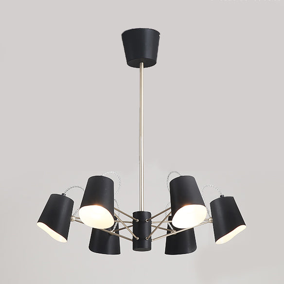 3/6/8 Lights Bucket Chandelier Light Contemporary Metal Black Pendant Light Fixture for Living Room