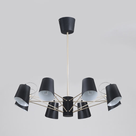 3/6/8 Lights Bucket Chandelier Light Contemporary Metal Black Pendant Light Fixture for Living Room