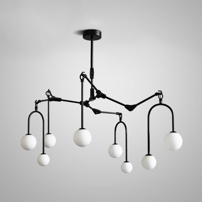 Restaurant Cafe Branch Chandelier Metal Post-modern Pendant Lamp in Black/Gold with Orb Shade