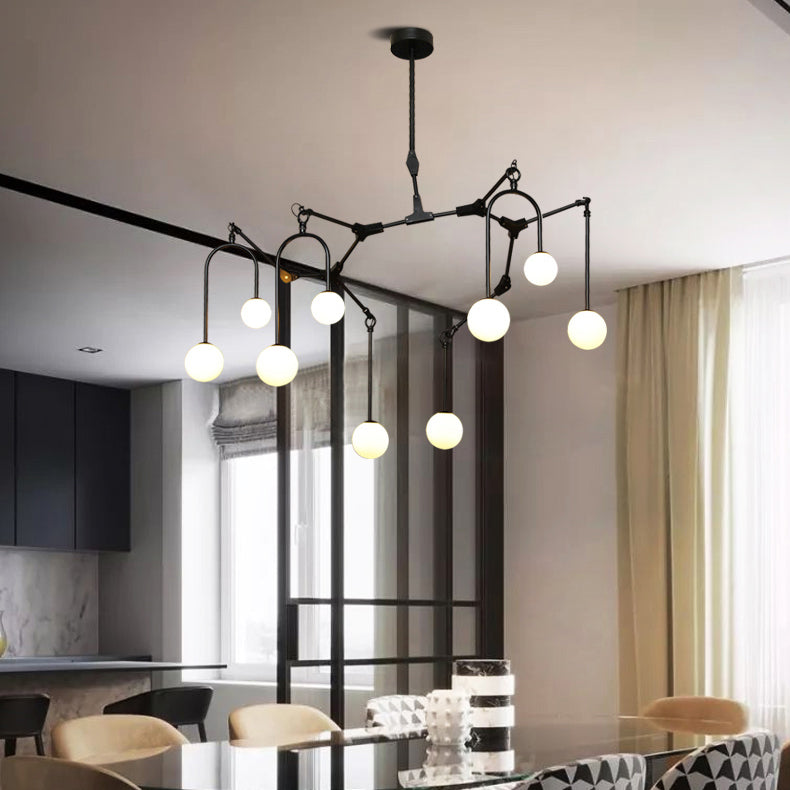 Restaurant Cafe Branch Chandelier Metal Post-modern Pendant Lamp in Black/Gold with Orb Shade