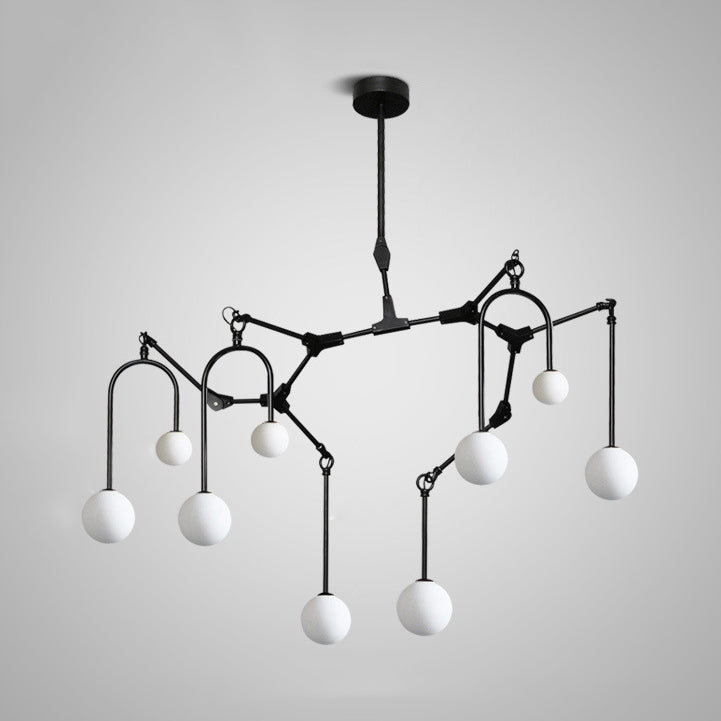 Restaurant Cafe Branch Chandelier Metal Post-modern Pendant Lamp in Black/Gold with Orb Shade