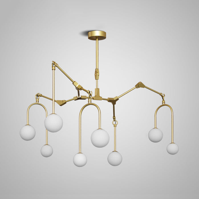 Restaurant Cafe Branch Chandelier Metal Post-modern Pendant Lamp in Black/Gold with Orb Shade