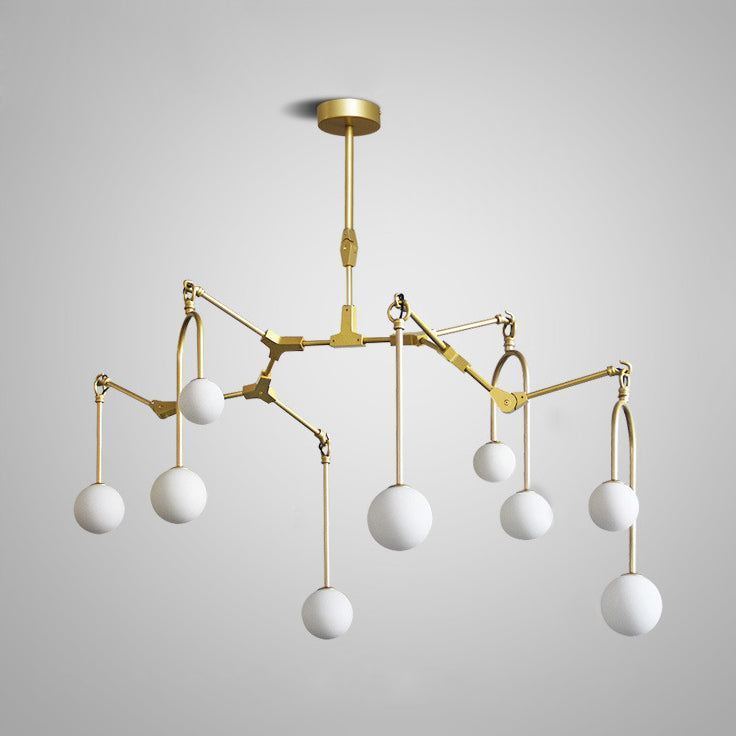 Restaurant Cafe Branch Chandelier Metal Post-modern Pendant Lamp in Black/Gold with Orb Shade