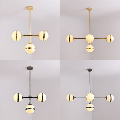 Globe Shade Chandelier Contemporary 3/5 Lights Milk Glass Hanging Light in Gold for Dining Room