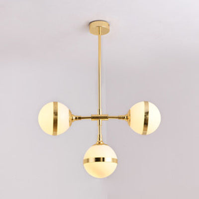 Globe Shade Chandelier Contemporary 3/5 Lights Milk Glass Hanging Light in Gold for Dining Room