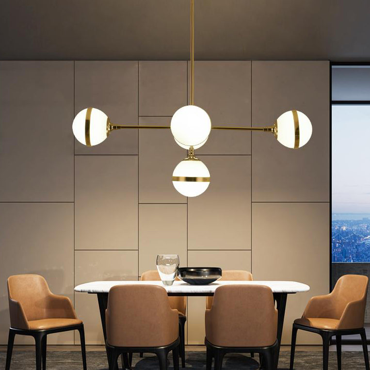 Globe Shade Chandelier Contemporary 3/5 Lights Milk Glass Hanging Light in Gold for Dining Room