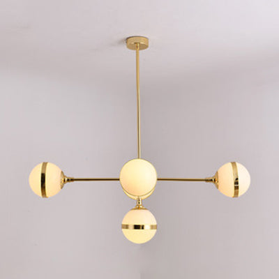 Globe Shade Chandelier Contemporary 3/5 Lights Milk Glass Hanging Light in Gold for Dining Room