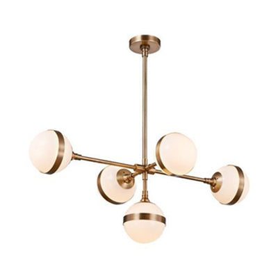 Globe Shade Chandelier Contemporary 3/5 Lights Milk Glass Hanging Light in Gold for Dining Room