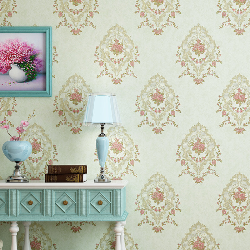 Unpasted Vinyl Wall Covering Damask Peony Flower Embossed Wallpaper Roll in Pastel Color