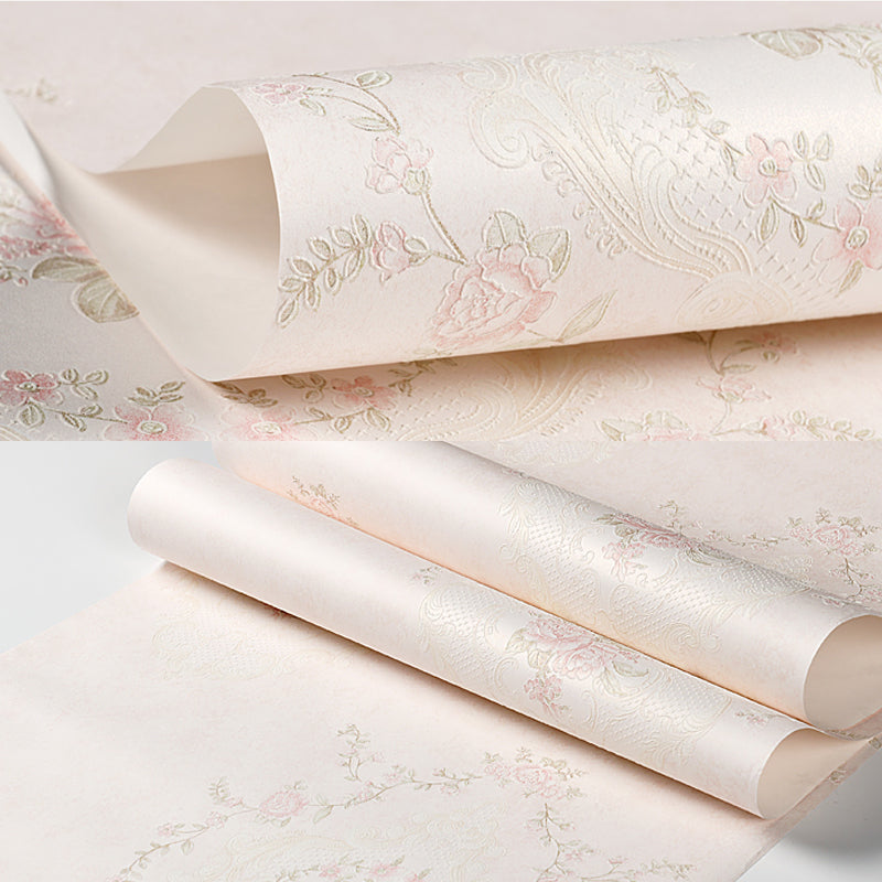 Unpasted Vinyl Wall Covering Damask Peony Flower Embossed Wallpaper Roll in Pastel Color