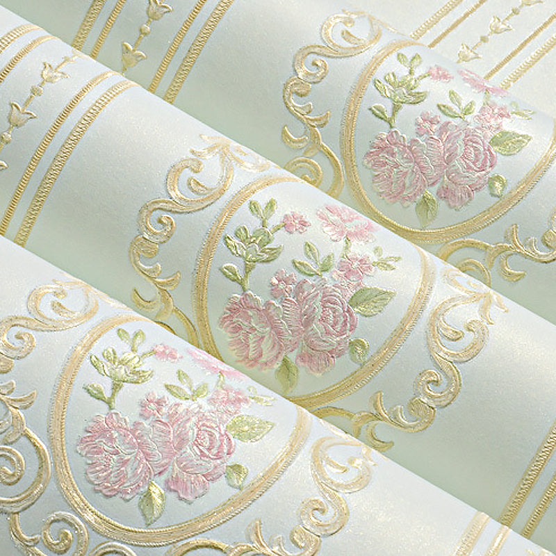 Wall Art Peony and Scroll Soft Color Vintage Non-Woven Wallpaper for Accent Wall