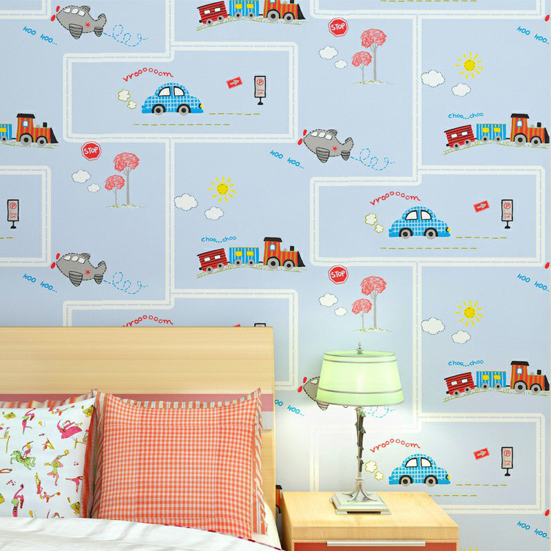 Vehicles 57.1-sq ft Wallpaper Blue Smooth Moisture-Resistant Wall Decor for Kids Room