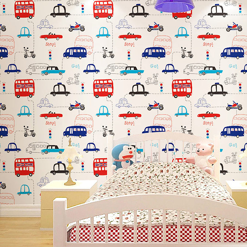 Vinyl Wallpaper Transportation Children's Room Colorful Wall Covering, Moisture Resistant