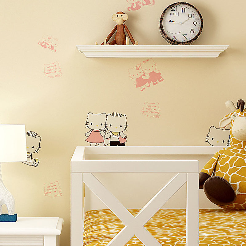 Non-Woven Wallpaper Kitten Animal Smooth Surface Wall Covering for Children's Bedroom