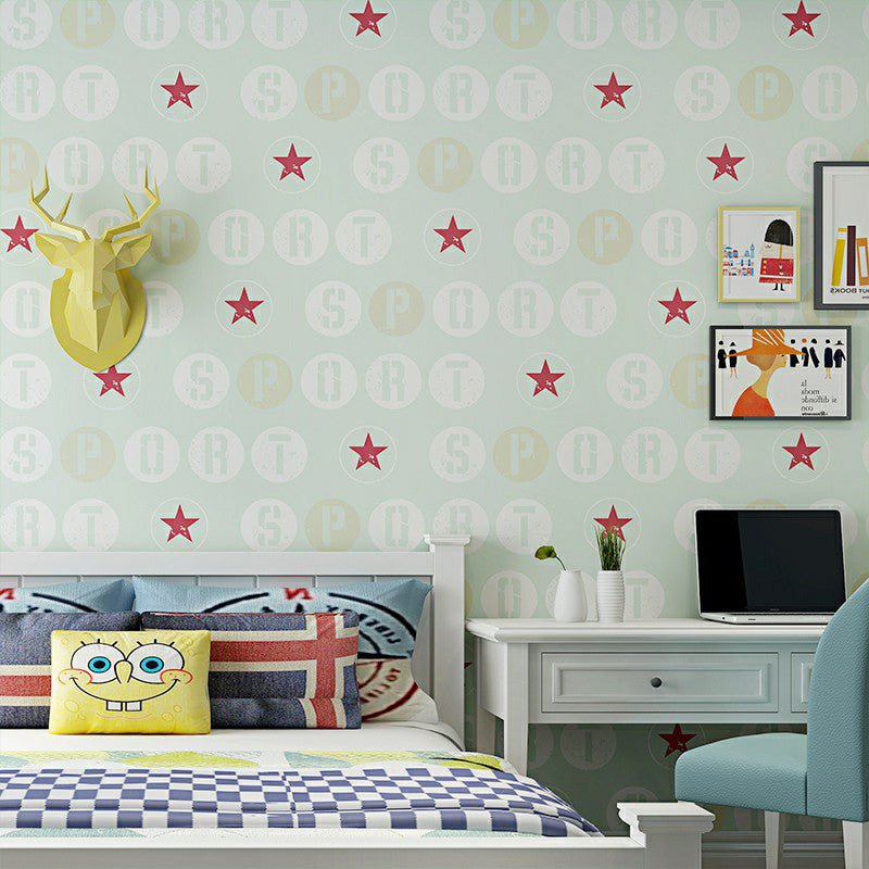 Removable Novelty Kids Wallpaper Roll with Star and Letter Pattern Soft Color Wall Covering, Self Stick