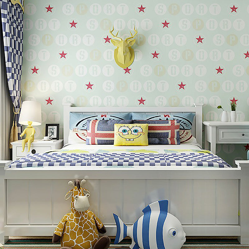 Removable Novelty Kids Wallpaper Roll with Star and Letter Pattern Soft Color Wall Covering, Self Stick