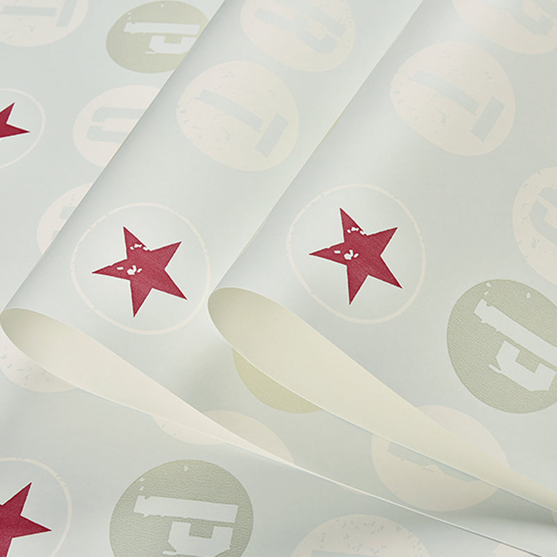 Removable Novelty Kids Wallpaper Roll with Star and Letter Pattern Soft Color Wall Covering, Self Stick