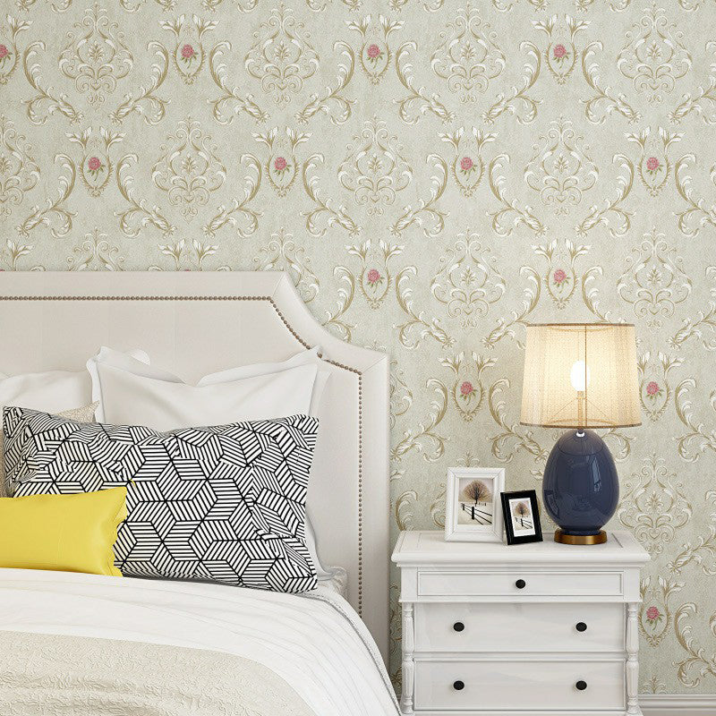 Vintage Damask Wallpaper Roll Soft Color Flower Wall Art for Bedroom Decoration, 57.1-sq ft