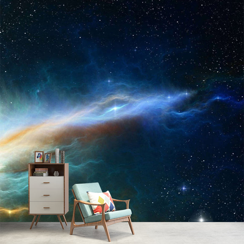 Black-Blue Galaxy Wallpaper Murals Stain-Resistant Wall Art for Bedroom Decor, Stain-Resistant