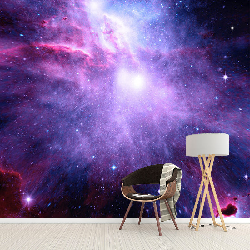 Purple Nebula Wall Murals Space Novelty Stain-Proof Wall Covering for Childrens Room