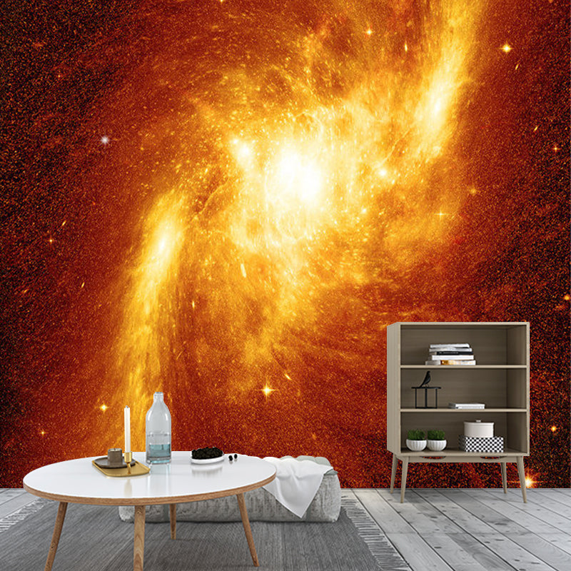 Novelty Universe Nebula Wall Murals Orange-Yellow Stain Resistant Wall Art for Corridor