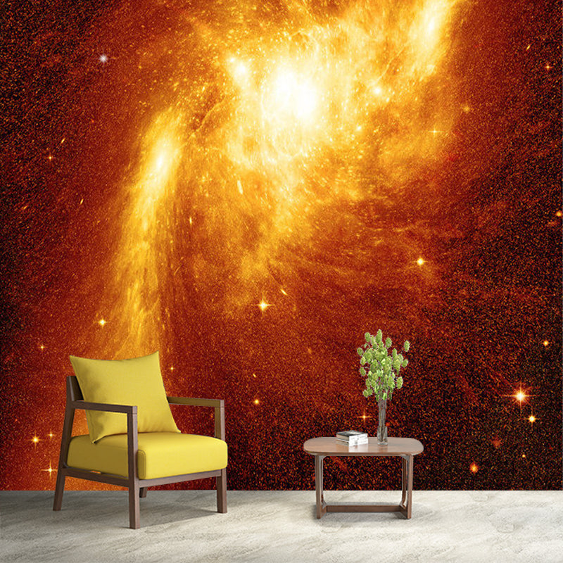 Novelty Universe Nebula Wall Murals Orange-Yellow Stain Resistant Wall Art for Corridor