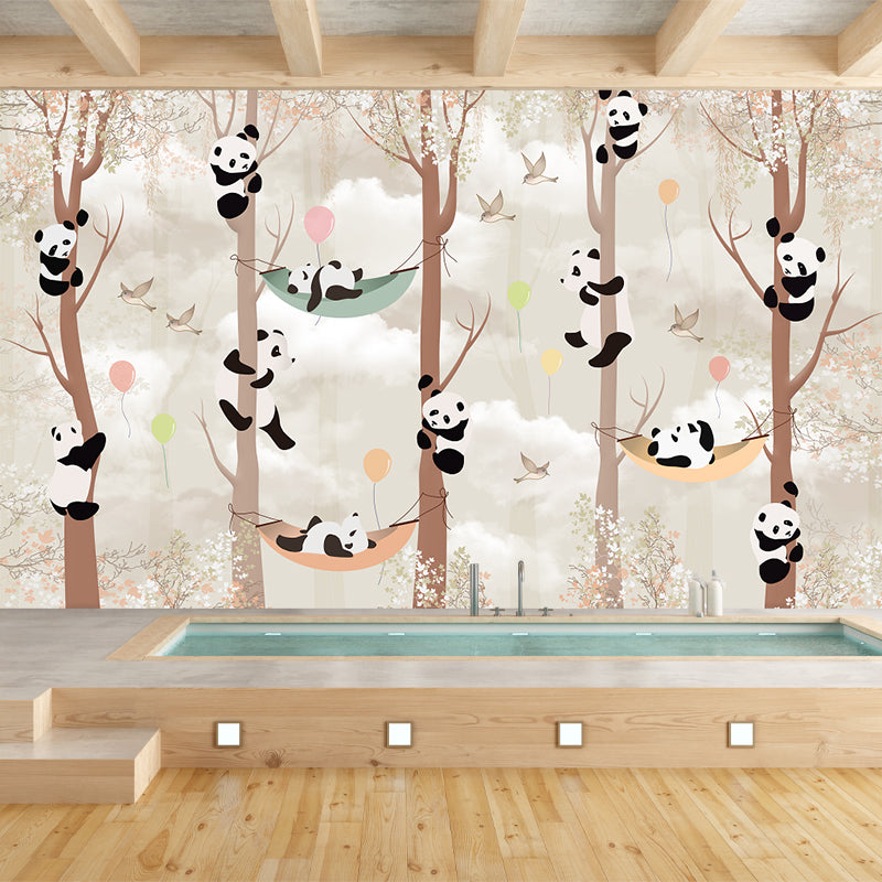 Large Panda Wall Paper Murals Light Brown Non-Woven Material Wall Art, Stain Proof, Custom Made