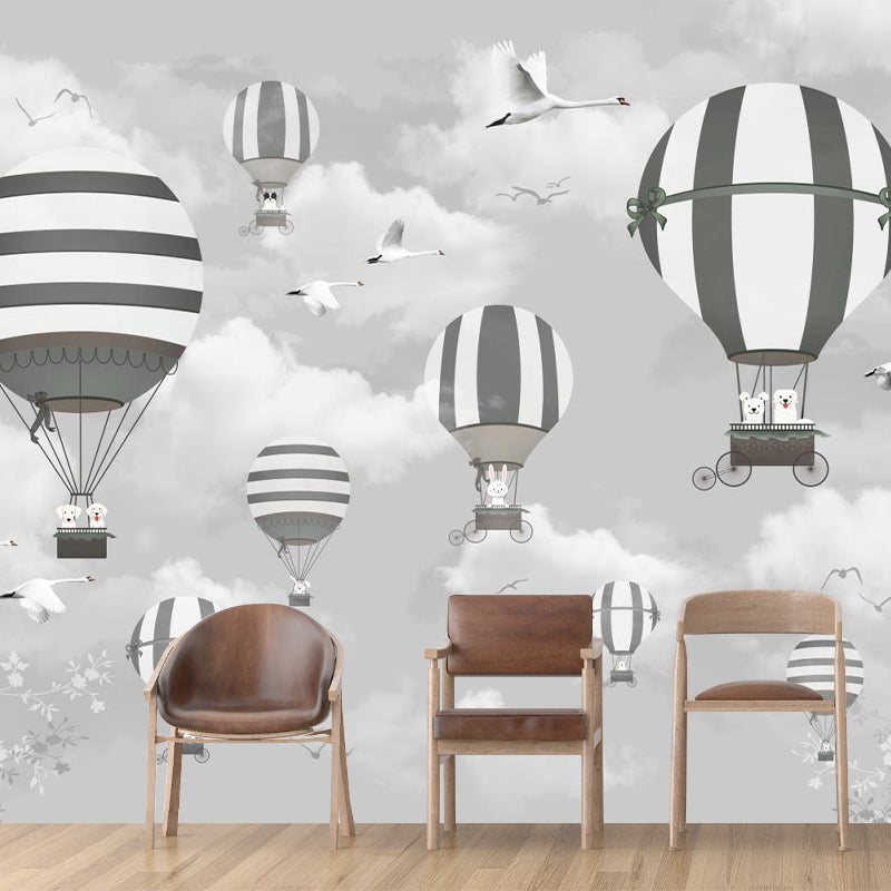 Cartoon Hot Air Balloon Murals for Baby Room Decoration Customized Wall Deal in Grey