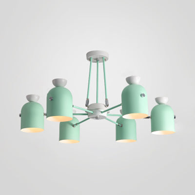 Macaron Loft Cup Pendant Light Metallic 3/6 Heads Chandelier in Candy Color for Living Room