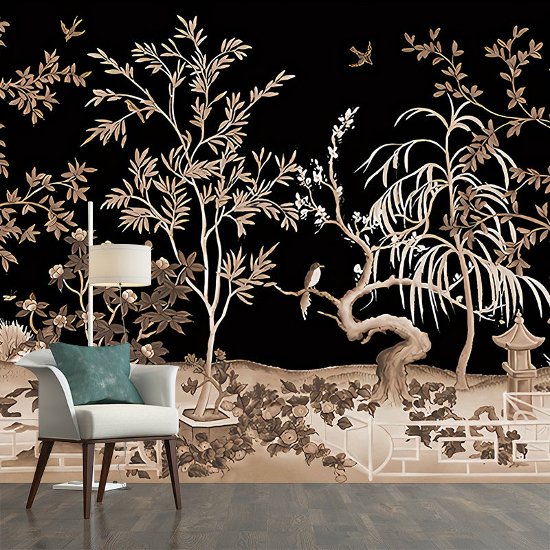 Asian Tree Mural Wallpaper for Bedroom Decoration Custom Wall Art in Pastel Color