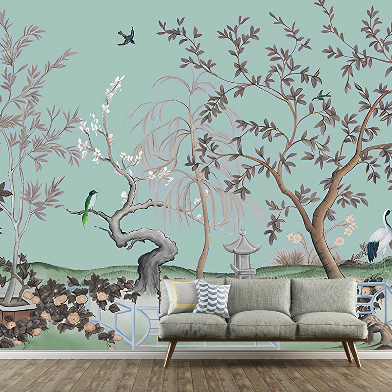 Asian Tree Mural Wallpaper for Bedroom Decoration Custom Wall Art in Pastel Color