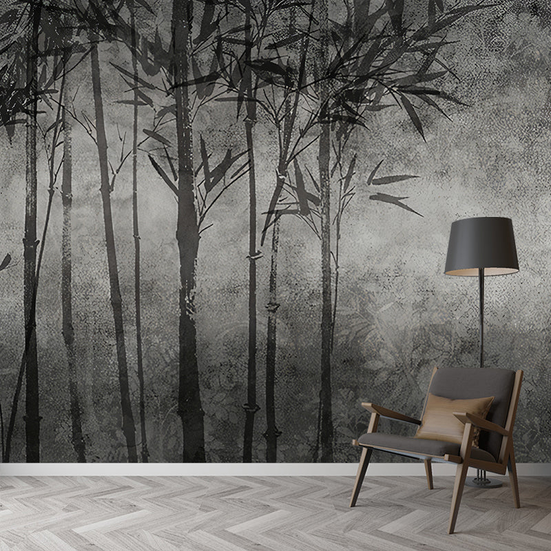 Asia Night Bamboo Forest Murals Grey and Black Dining Room Wall Art, Size Optional