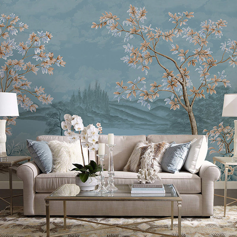 Chinese Lake Scenic Wall Murals Pastel Color Moisture Resistant Wall Covering for Accent Wall